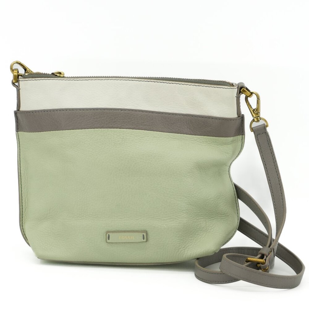 Fossil Crossbody Bag NEW Genuine Leather Mint Cream Color Block Messenger Purse